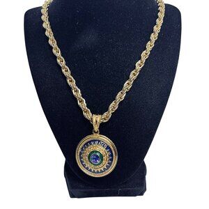 Jackie Kennedy Chunky Gold Tone Rope Chain Necklace W/Reversible Pendant (6002)